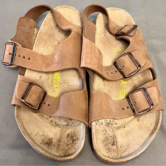 Birkenstock Size 42 Milano Oiled Leather Light Brown Buckle Strap Sandal - Picture 1 of 7